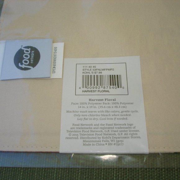 New (SET of 4) Fall FABRIC PLACEMATS Food Network Thanksgiving Floral Leaves - Picture 5 of 8